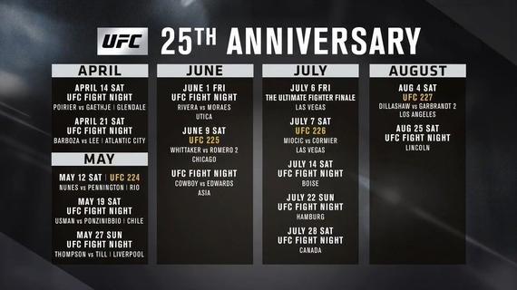 UFC公布夏季赛程 第七届“国际格斗周”引爆繁忙7月