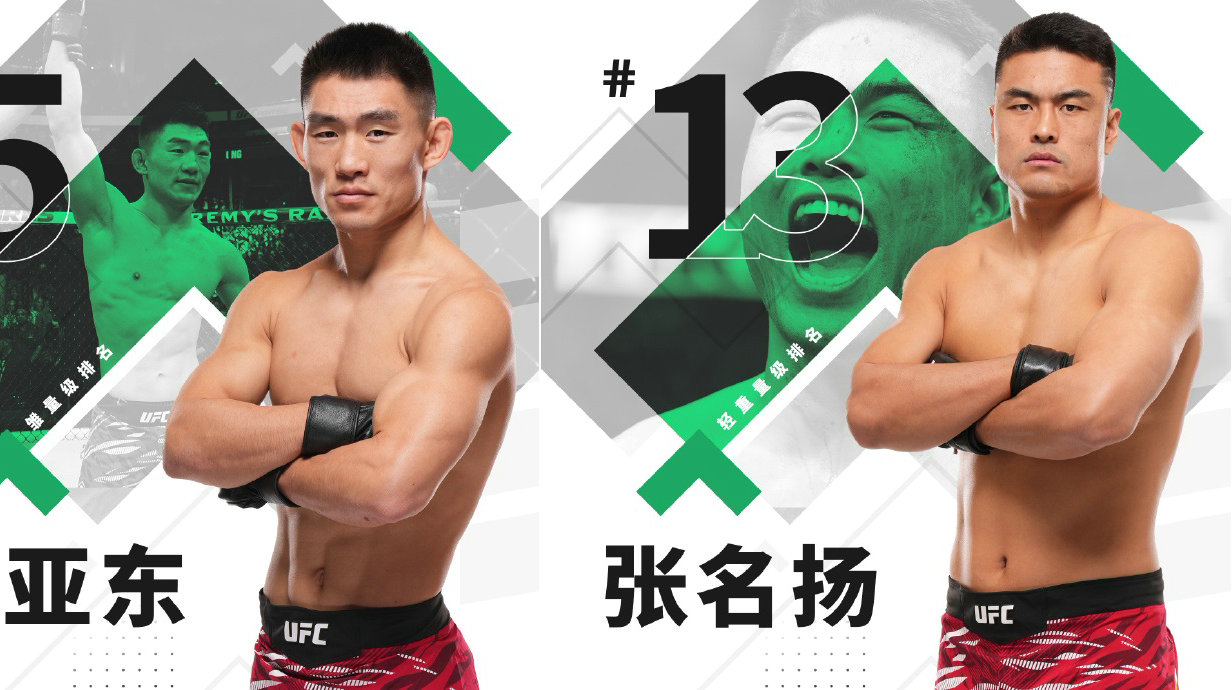 宋亚东与张名扬UFC排名上升至第5和第13位